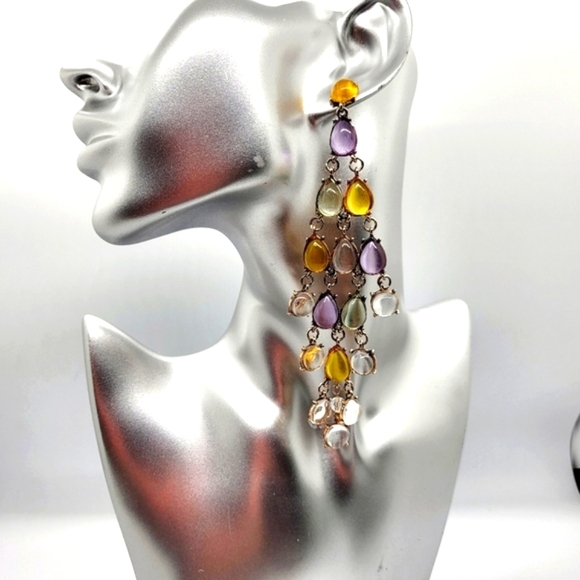 NWT Bohemian Colorful Crystal Dangle Gold Chandelier Earrings - Picture 13 of 15